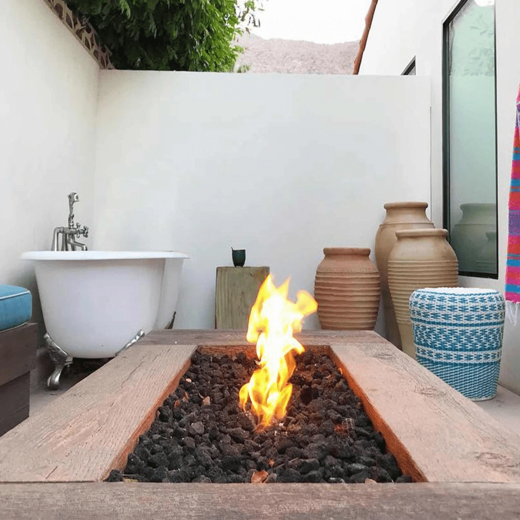 The Outdoor Plus Coronado 60" GFRC Wood Grain 12V Electronic Ignition Concrete Rectangle Gas Fire Pit OPT-COR60E12V