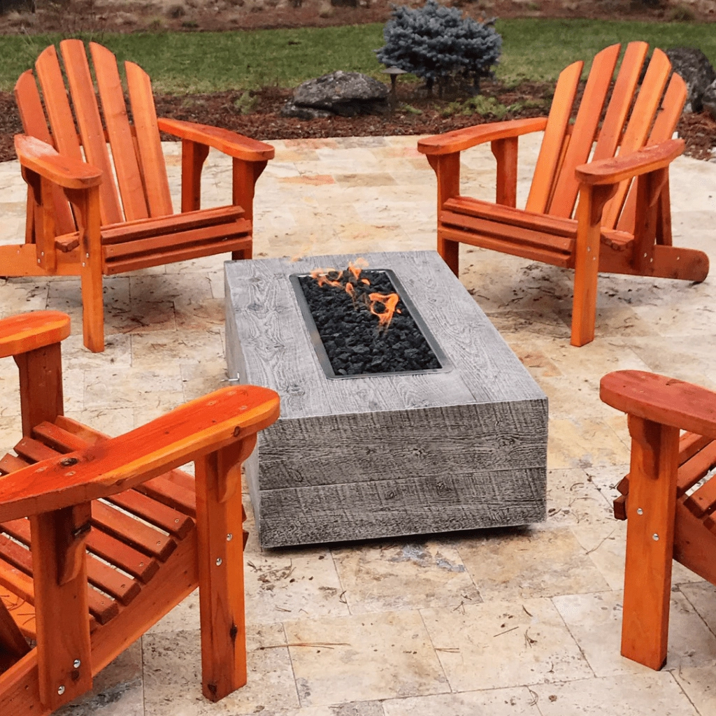 The Outdoor Plus Coronado 60" GFRC Wood Grain 12V Electronic Ignition Concrete Rectangle Gas Fire Pit OPT-COR60E12V