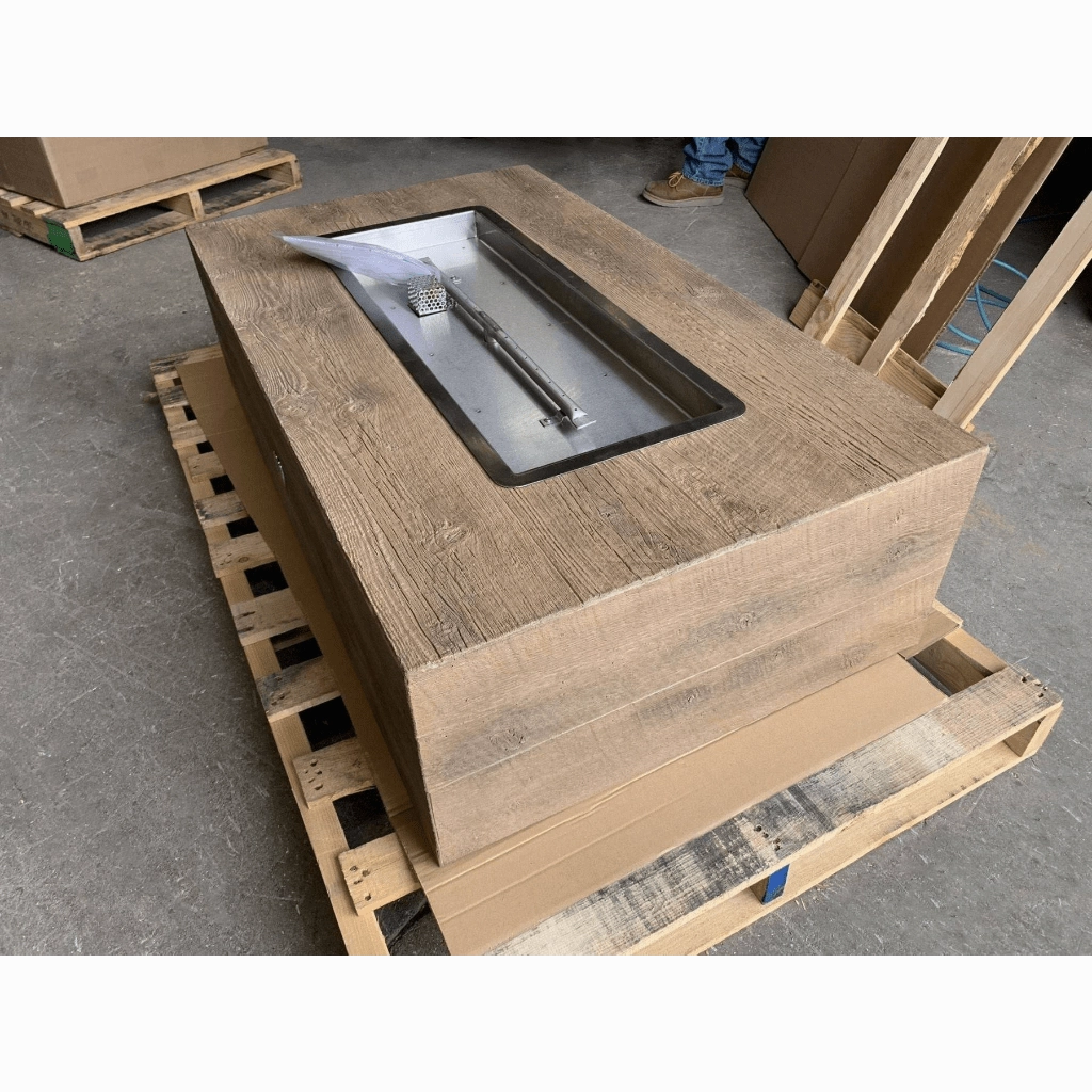 The Outdoor Plus Coronado 60" GFRC Wood Grain 12V Electronic Ignition Concrete Rectangle Gas Fire Pit OPT-COR60E12V