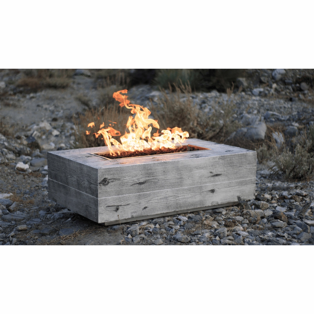 The Outdoor Plus Coronado 60" GFRC Wood Grain 12V Electronic Ignition Concrete Rectangle Gas Fire Pit OPT-COR60E12V