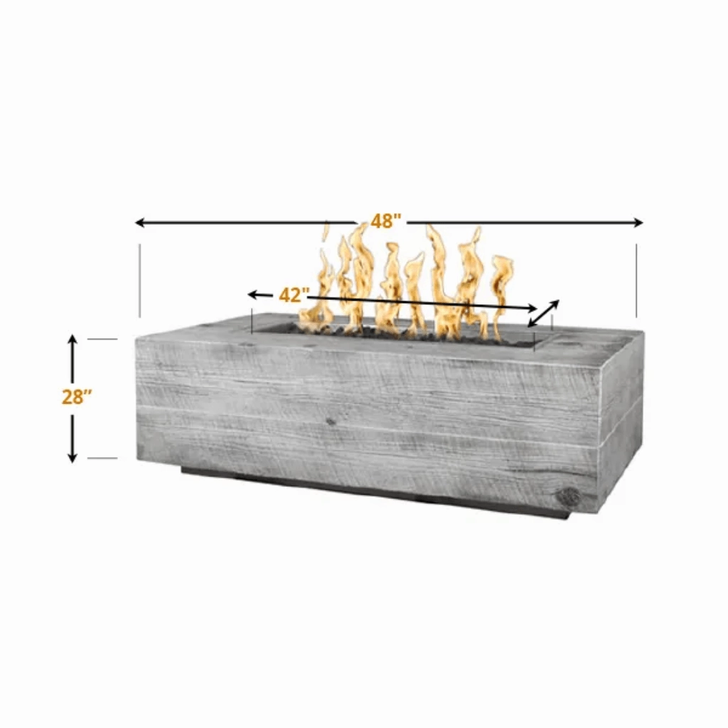 The Outdoor Plus Coronado 60" GFRC Wood Grain 12V Electronic Ignition Concrete Rectangle Gas Fire Pit OPT-COR60E12V