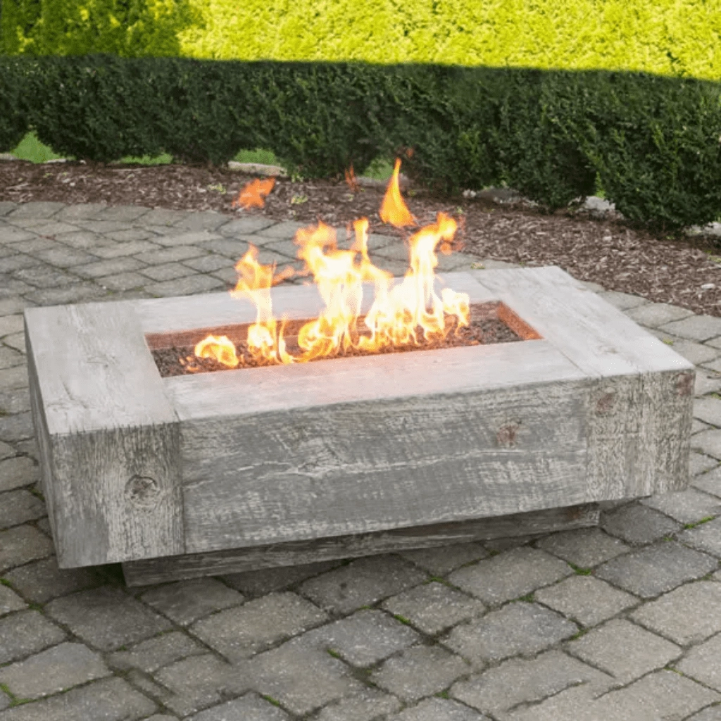 The Outdoor Plus Coronado 60" GFRC Wood Grain 12V Electronic Ignition Concrete Rectangle Gas Fire Pit OPT-COR60E12V