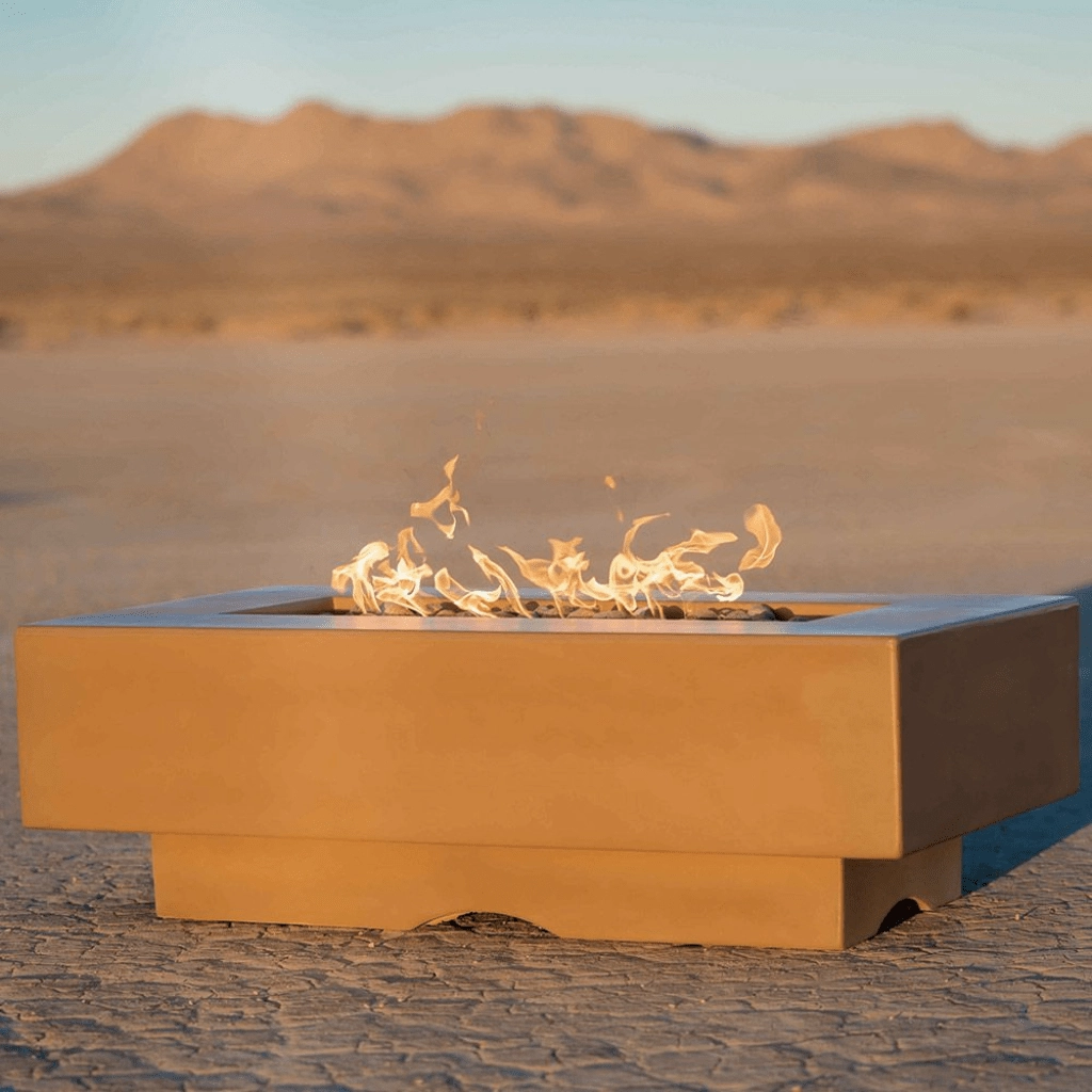 The Outdoor Plus Del Mar GFRC 60" 12V Electronic Ignition Concrete Rectangle Fire Pit Table OPT-DEL6028E12V