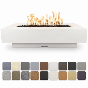 The Outdoor Plus Del Mar GFRC 60" Flame Sense with Spark Igniter Concrete Rectangle Fire Pit Table OPT-DEL6028FSENoutdoor fire table set with chairs