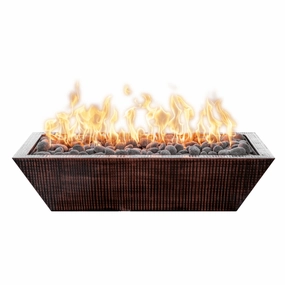The Outdoor Plus Linear Maya 72" Hammered Copper Rectangle 12V Electronic Ignition Fire Bowl OPT-7220MCFOE12Vportable outdoor fire pit with lid