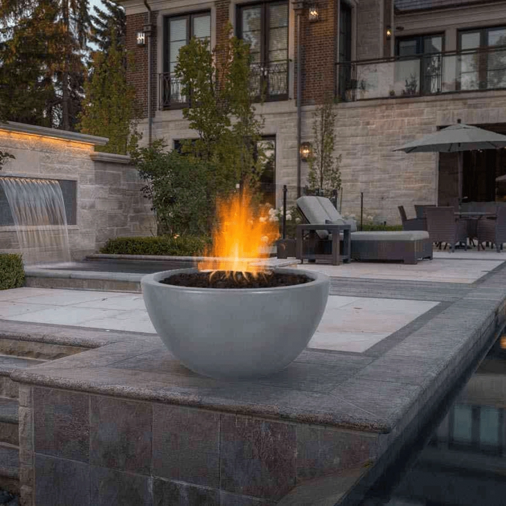 The Outdoor Plus Luna GFRC 30" Concrete Round Match Lit Fire Bowl OPT-LUNFO30