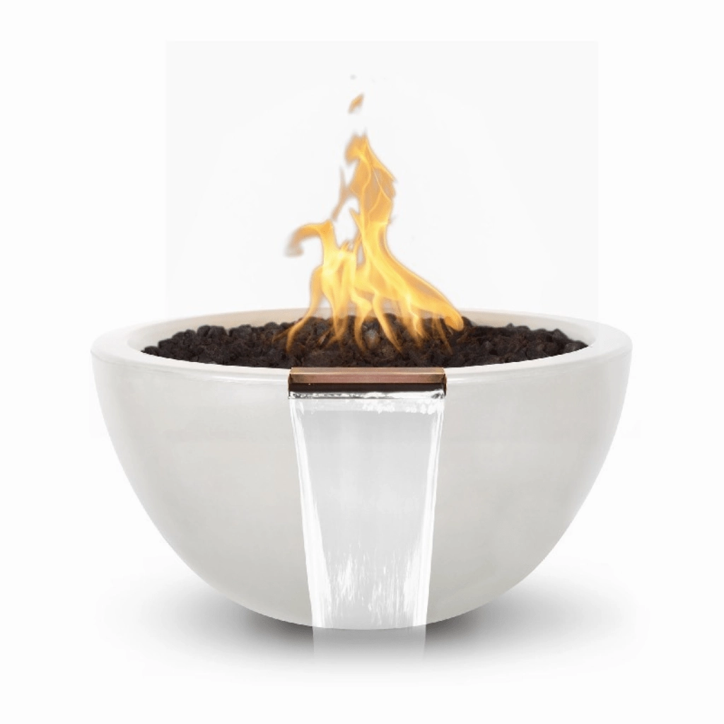 The Outdoor Plus Luna GFRC 38" Concrete Round 12V Electronic Ignition Fire & Water Bowl OPT-LUNFW38E12V