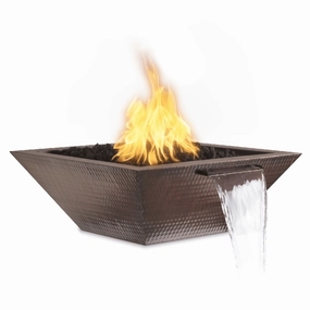 The Outdoor Plus Maya 24" Match Lit Hammered Copper Square Fire & Water Bowl OPT-24SCFWportable outdoor fire pit with lid