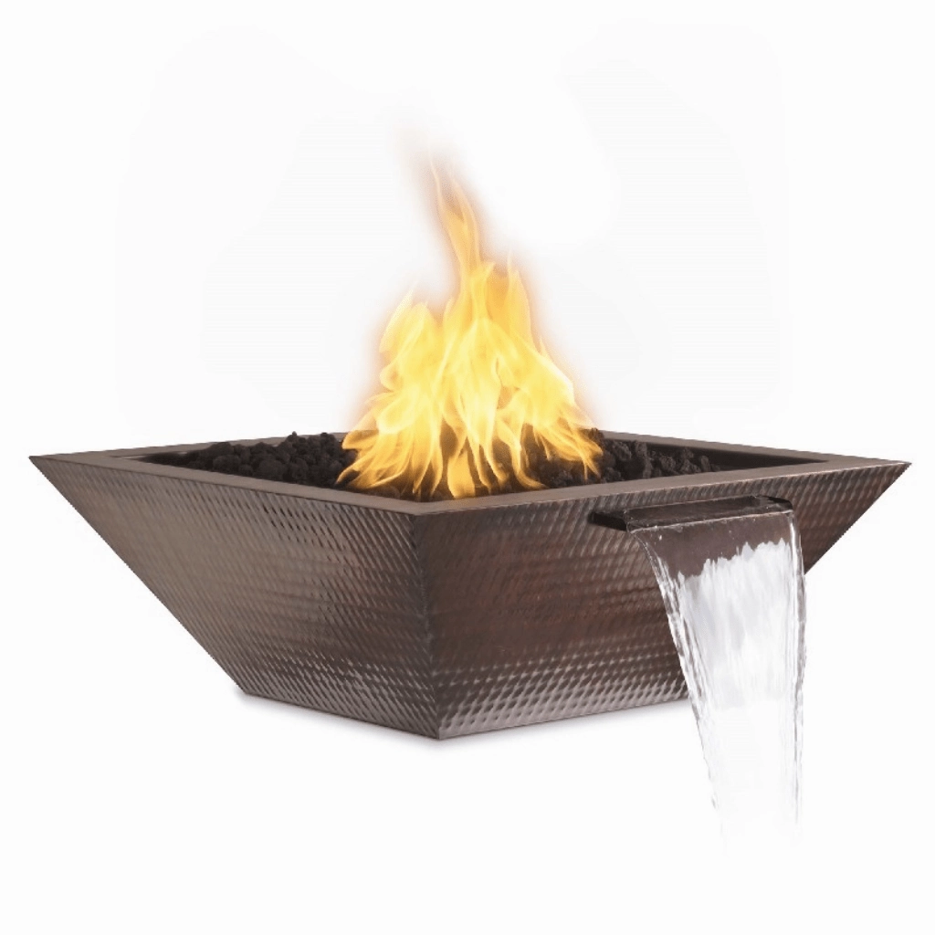 The Outdoor Plus Maya 36" Hammered Copper Square Match Lit Fire & Water Bowl OPT-36SCFWportable outdoor fire pit with lid