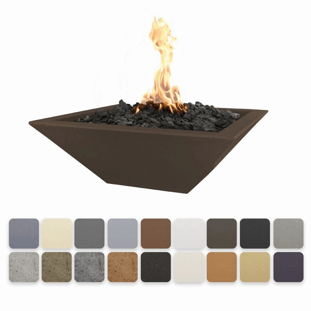 The Outdoor Plus Maya GFRC 24" 12V Electronic Ignition Concrete Square Fire Bowl OPT-24SFOE12Vportable outdoor fire pit with lid