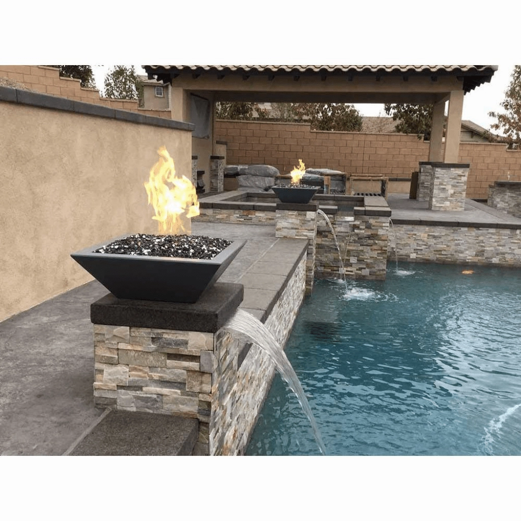 The Outdoor Plus Maya GFRC 24" 12V Electronic Ignition Concrete Square Fire Bowl OPT-24SFOE12V