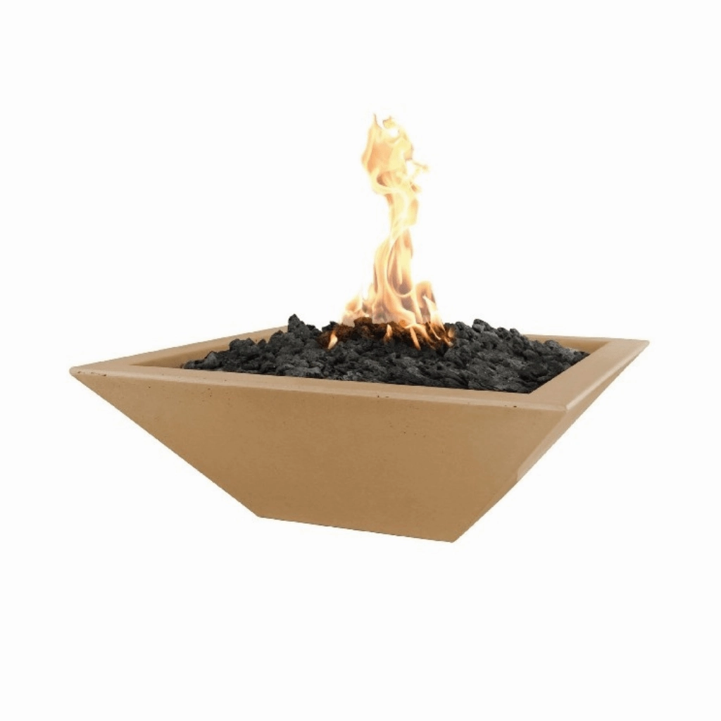 The Outdoor Plus Maya GFRC 24" 12V Electronic Ignition Concrete Square Fire Bowl OPT-24SFOE12V