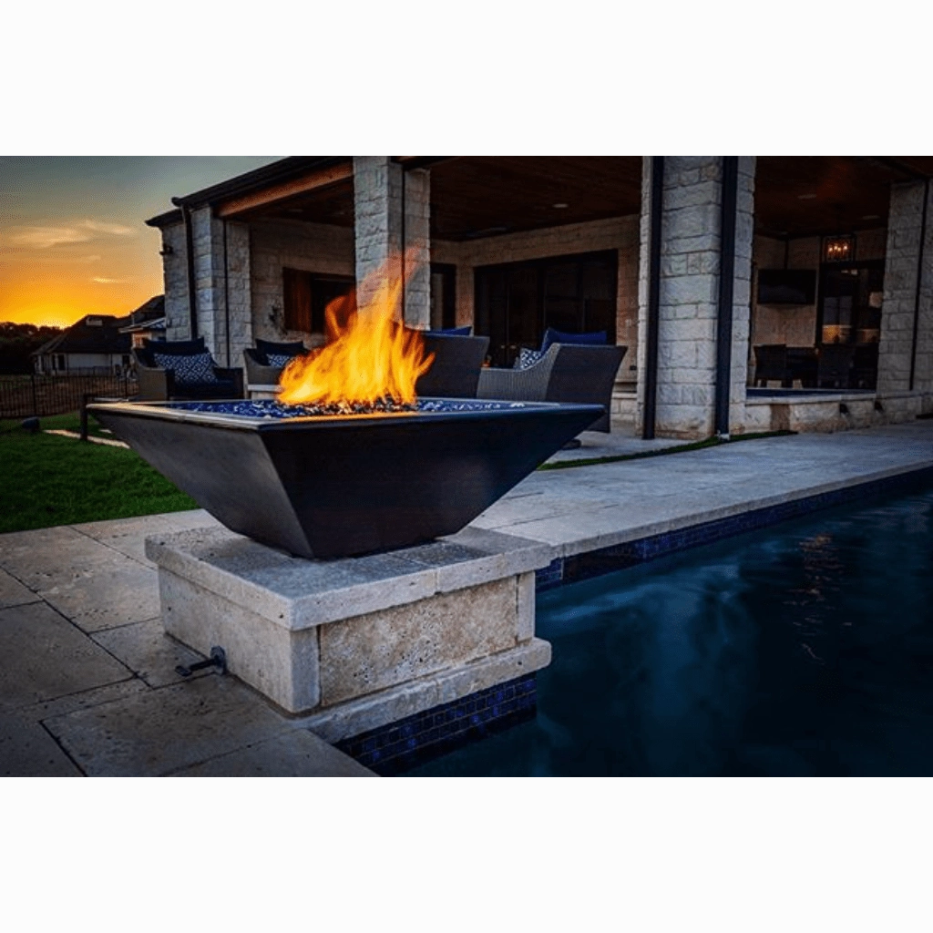 The Outdoor Plus Maya GFRC 24" 12V Electronic Ignition Concrete Square Fire Bowl OPT-24SFOE12V