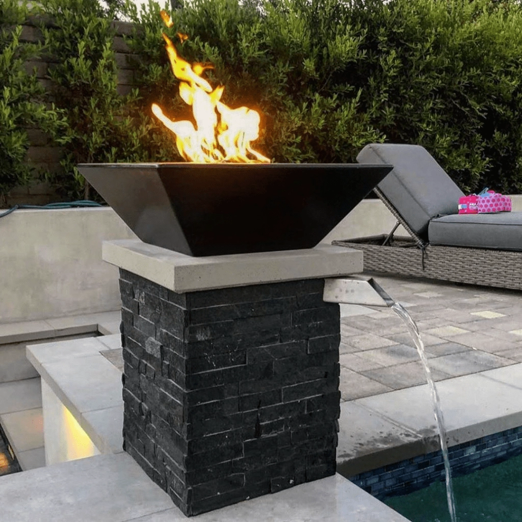 The Outdoor Plus Maya GFRC 24" 12V Electronic Ignition Concrete Square Fire Bowl OPT-24SFOE12V