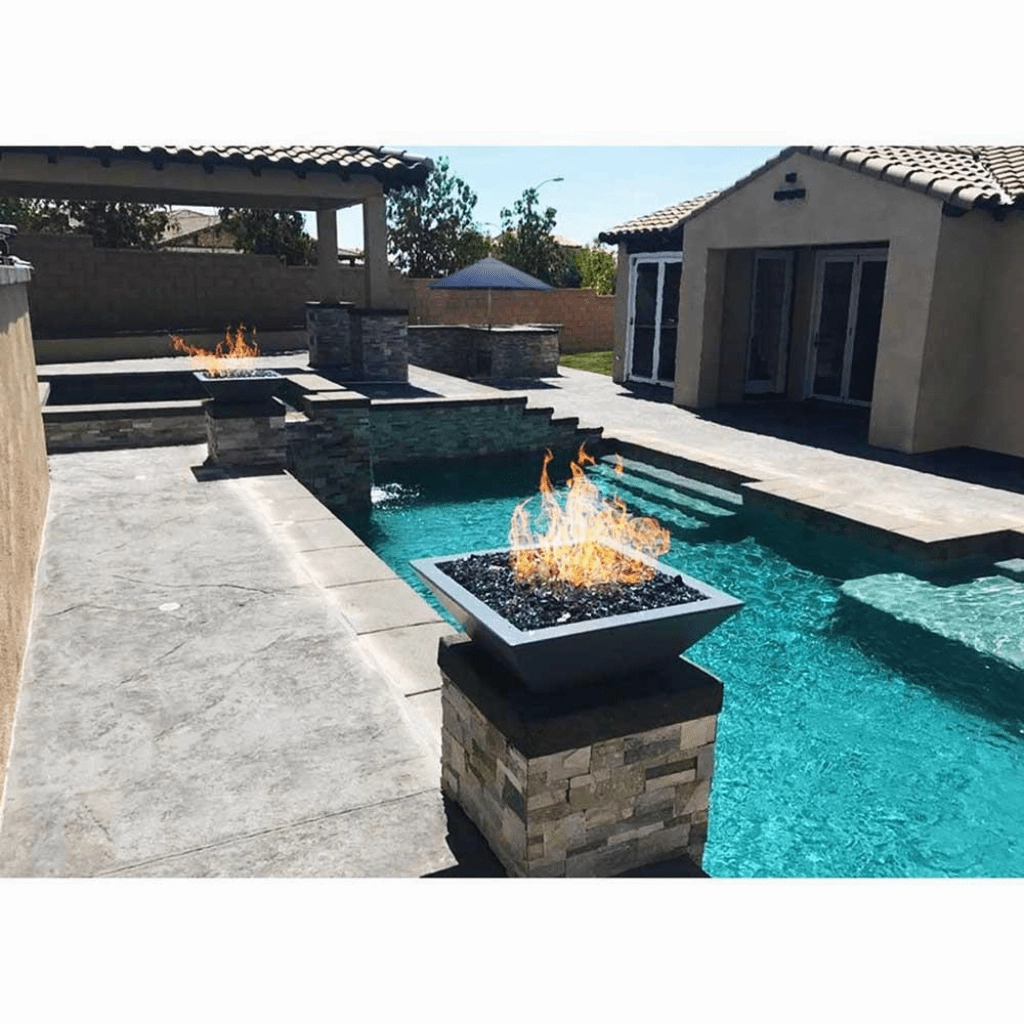 The Outdoor Plus Maya GFRC 24" 12V Electronic Ignition Concrete Square Fire Bowl OPT-24SFOE12V