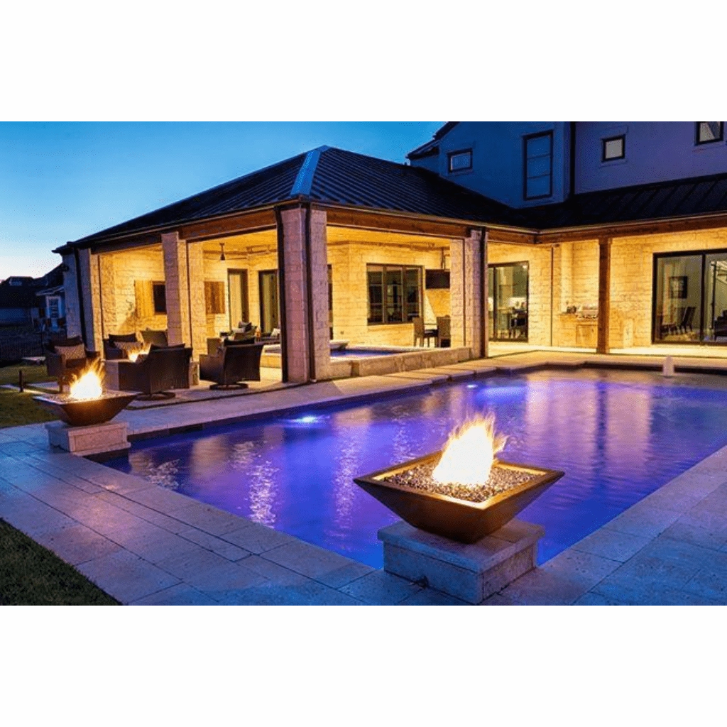 The Outdoor Plus Maya GFRC 24" 12V Electronic Ignition Concrete Square Fire Bowl OPT-24SFOE12V
