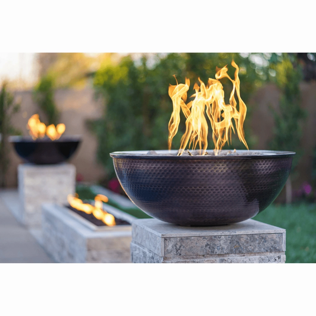 The Outdoor Plus Sedona 27" Hammered Copper Round Match Lit Fire Bowl OPT-27RCPRFO