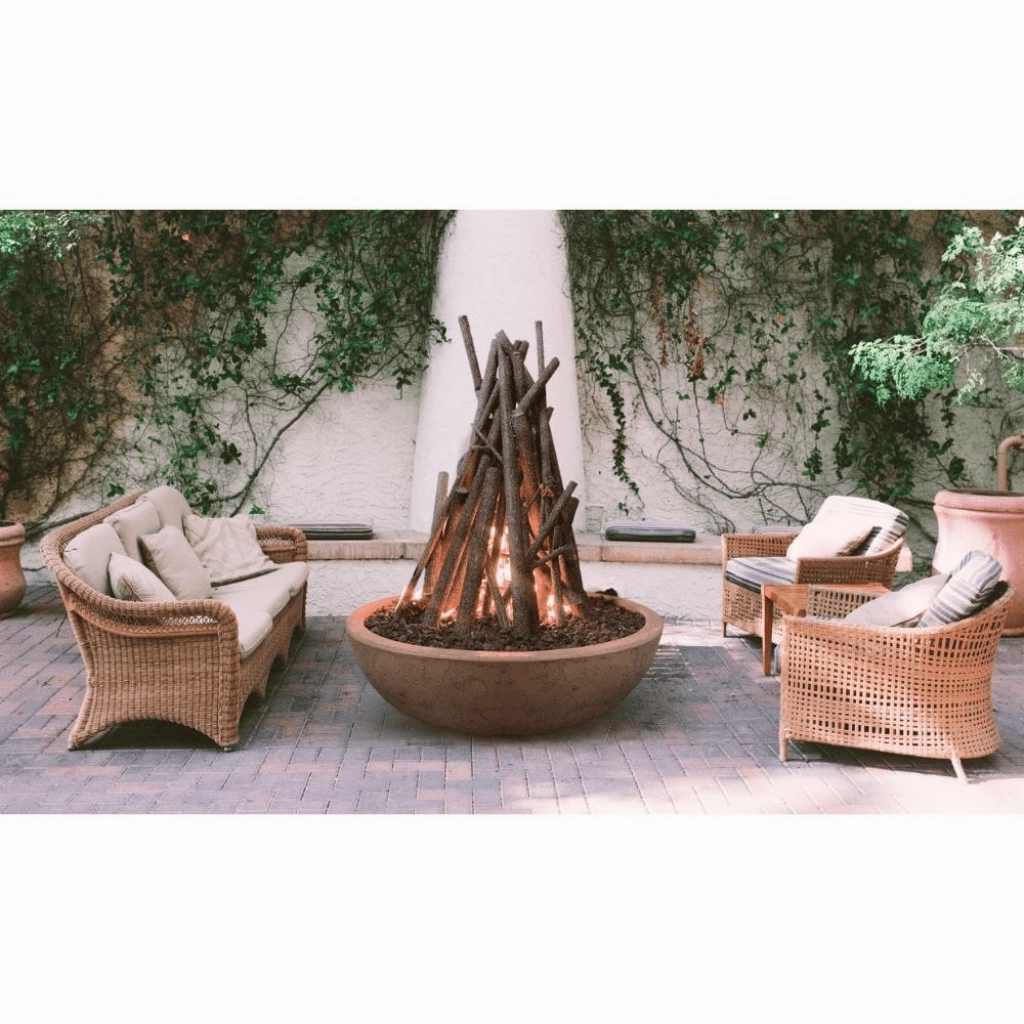 The Outdoor Plus Sedona 48" Narrow Ledge GFRC Flame Sense with Spark Igniter Concrete Round Fire Pit OPT-SED48FSEN