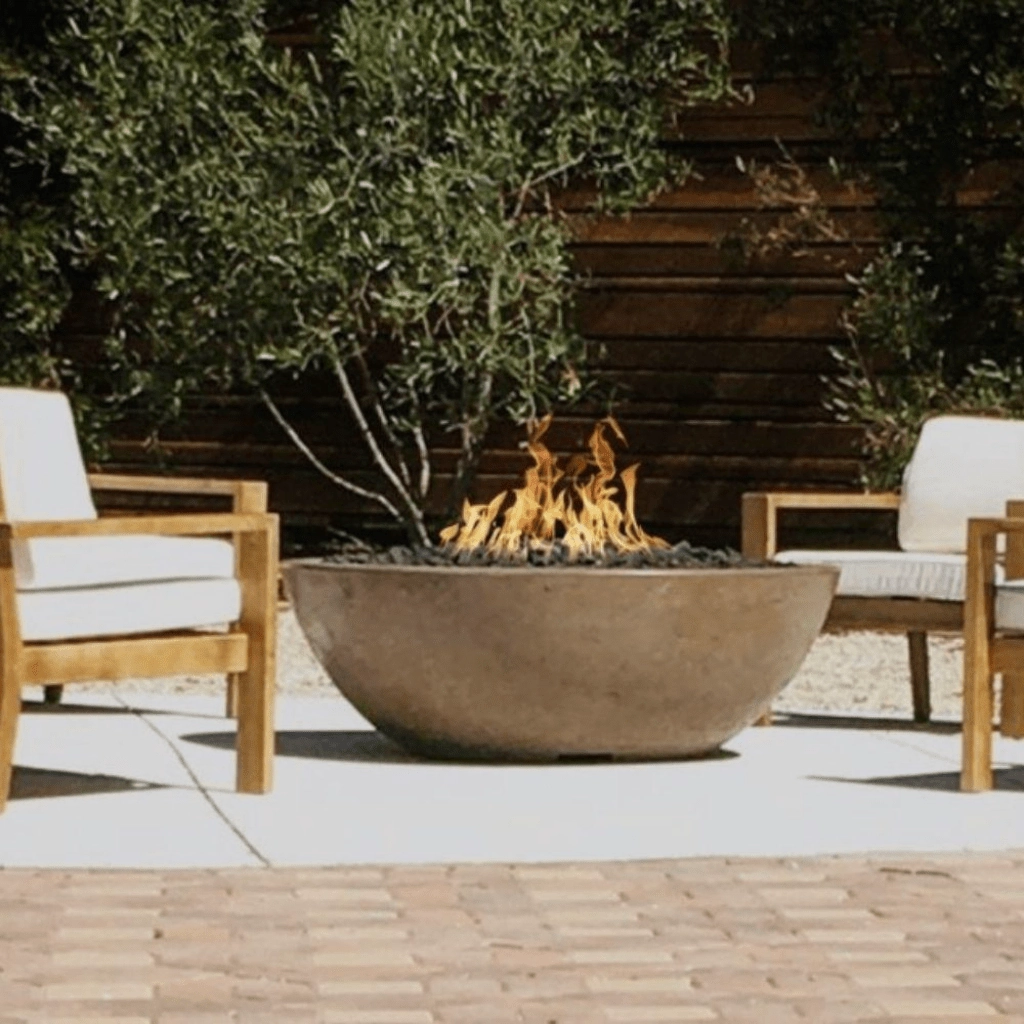 The Outdoor Plus Sedona 48" Narrow Ledge GFRC Flame Sense with Spark Igniter Concrete Round Fire Pit OPT-SED48FSEN