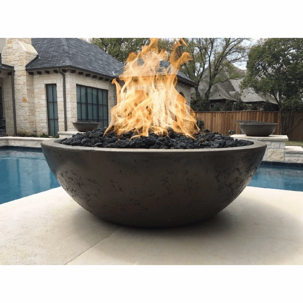 The Outdoor Plus Sedona 60" Narrow Ledge GFRC Match Lit with Flame Sense Concrete Round Fire Pit OPT-SED60FSML