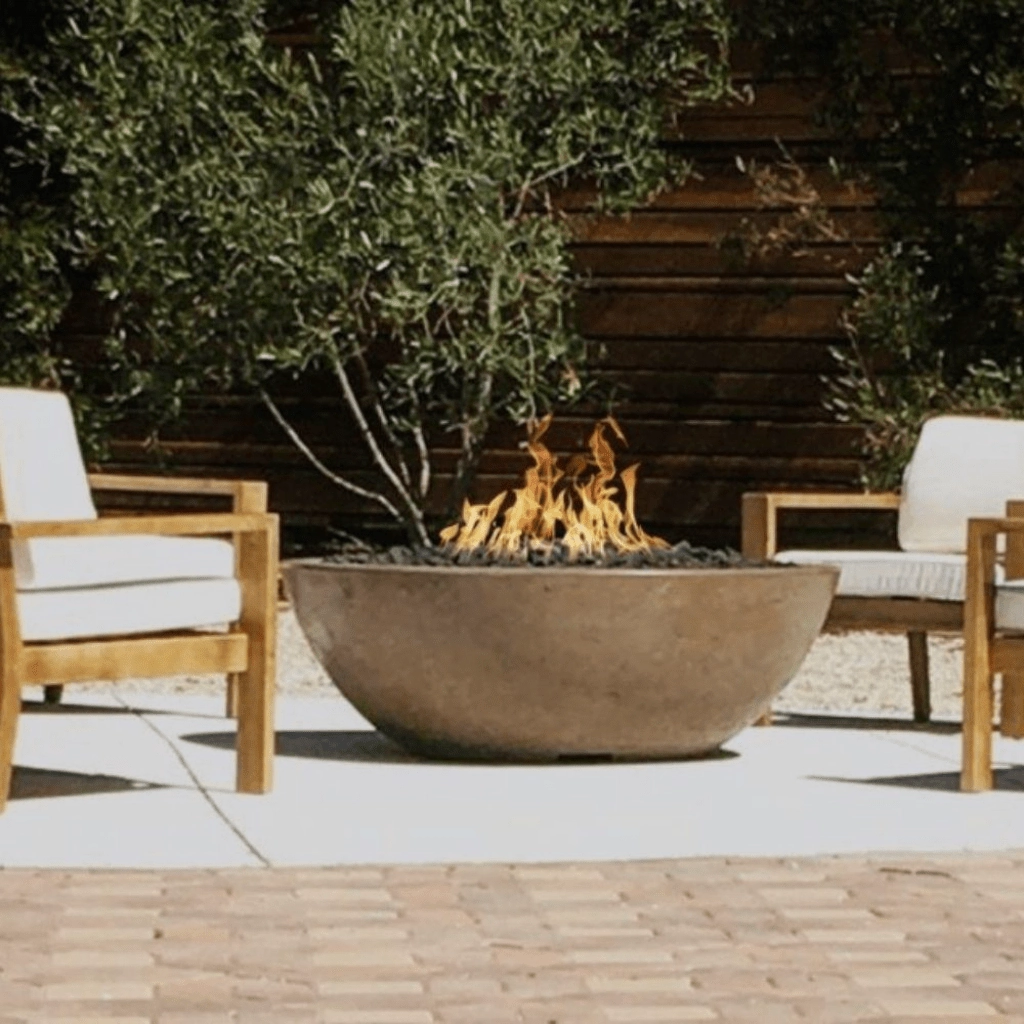The Outdoor Plus Sedona 60" Narrow Ledge GFRC Match Lit with Flame Sense Concrete Round Fire Pit OPT-SED60FSML