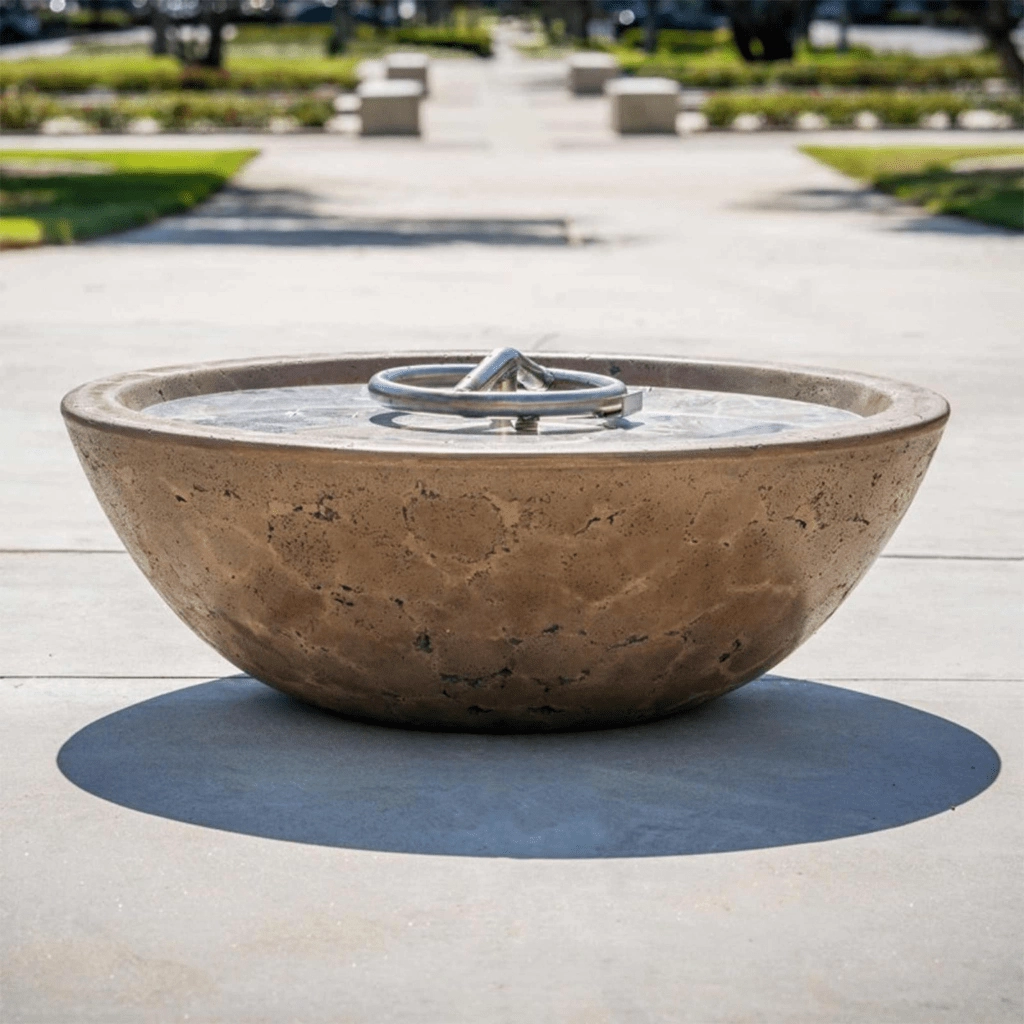 The Outdoor Plus Sedona 60" Narrow Ledge GFRC Match Lit with Flame Sense Concrete Round Fire Pit OPT-SED60FSML