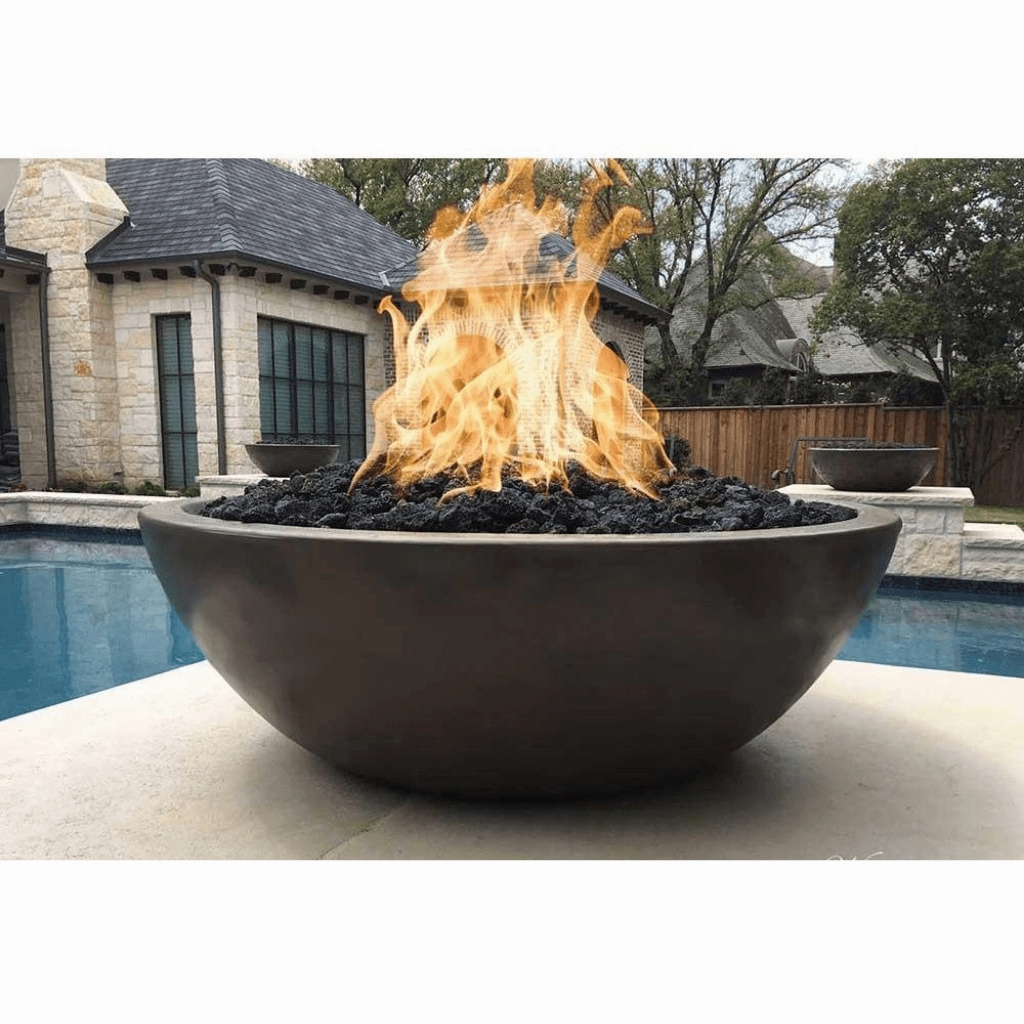 The Outdoor Plus Sedona GFRC 27" Concrete Round 12V Electronic Ignition Fire Bowl OPT-27RFOE12V