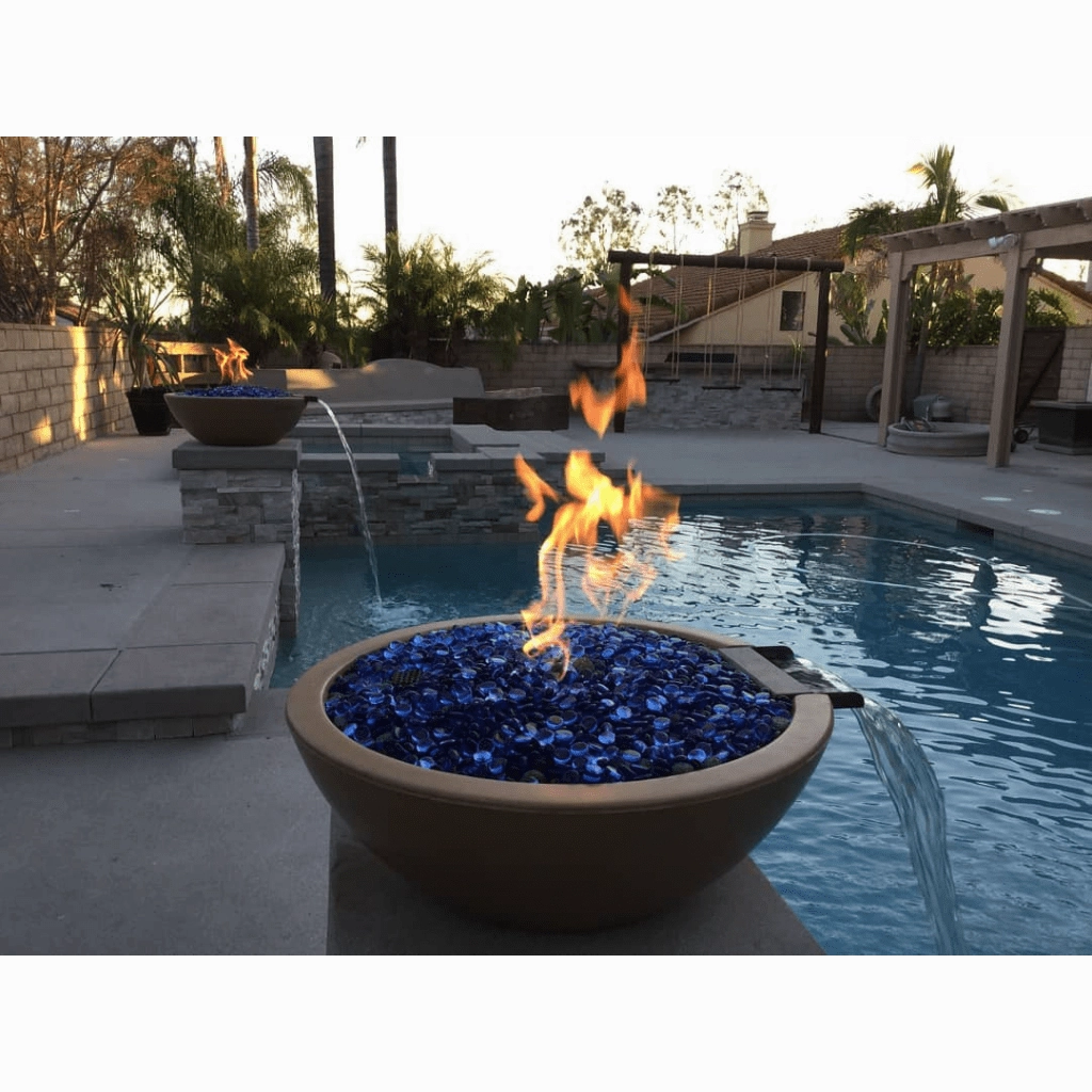 The Outdoor Plus Sedona GFRC 27" Concrete Round Match Lit Fire & Water Bowl OPT-27RFW