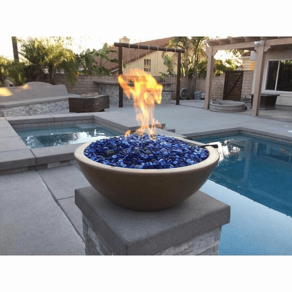 The Outdoor Plus Sedona GFRC 27" Concrete Round Match Lit Fire & Water Bowl OPT-27RFW