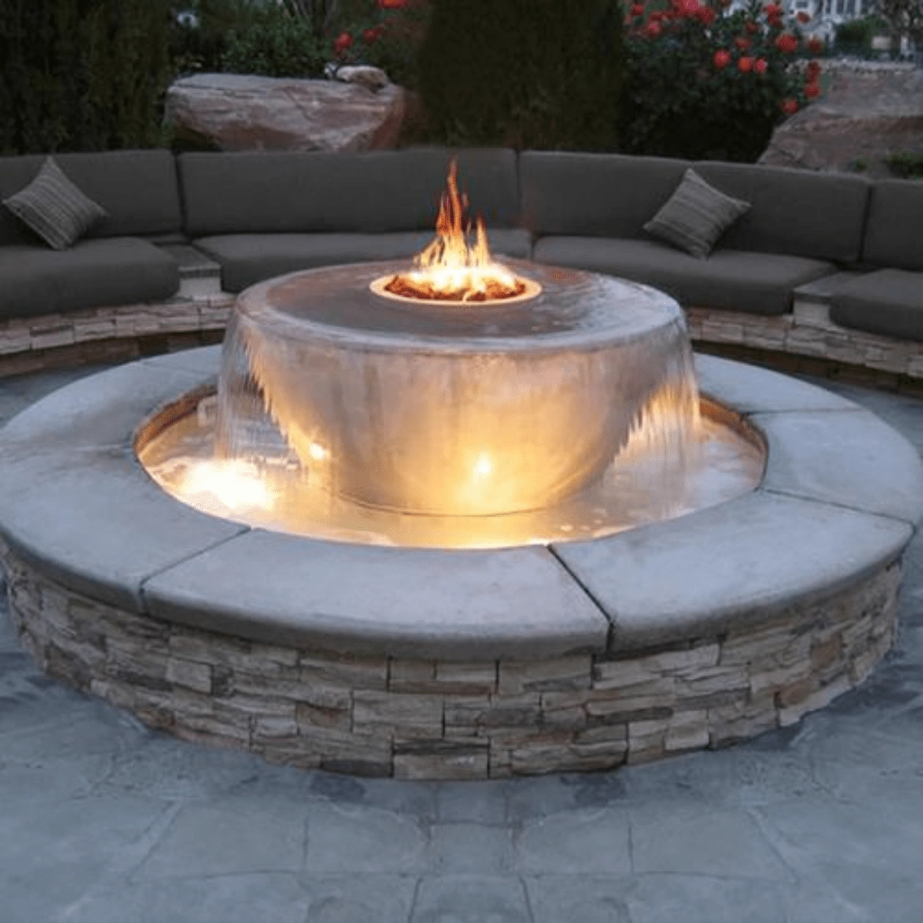 The Outdoor Plus Sedona GFRC 38" 360 Degree Spill Round 12V Electronic Ignition Fire & Water Bowl OPT-38FW360E12V