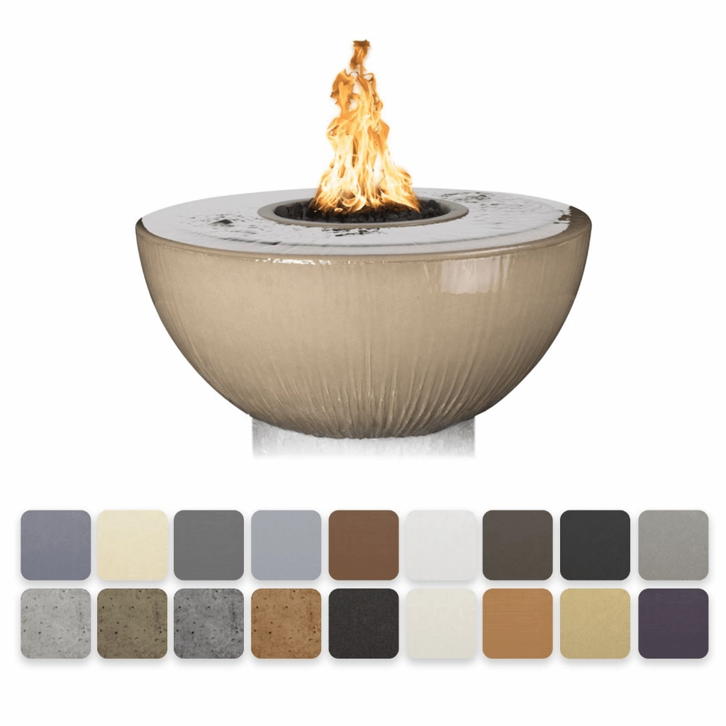 The Outdoor Plus Sedona GFRC 38" 360 Degree Spill Round 12V Electronic Ignition Fire & Water Bowl OPT-38FW360E12Vportable outdoor fire pit with lid