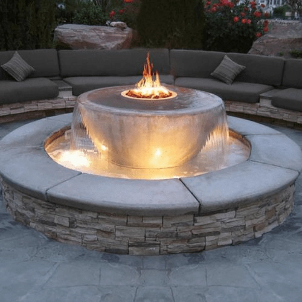 The Outdoor Plus Sedona GFRC 38" 360 Degree Spill Round Match Lit Fire & Water Bowl OPT-38FW360