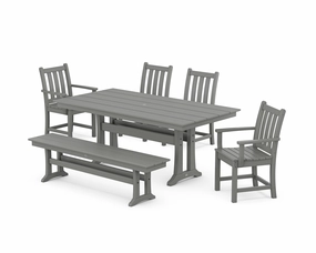 Traditional Garden 6-Piece Farmhouse Dining Set with Trestle Legs and Benchoutdoor patio furniture set