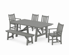 Traditional Garden 6-Piece Rustic Farmhouse Dining Set With Benchoutdoor patio furniture set