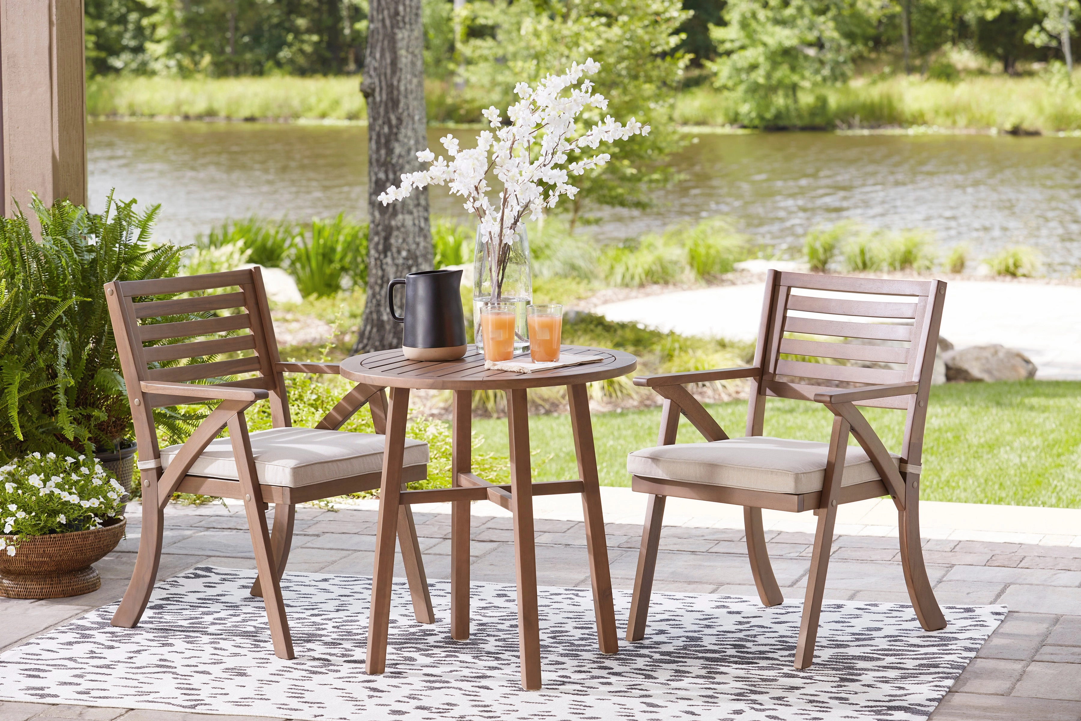 Vallerie 3-Piece Outdoor Table and Chairs Set - Brown