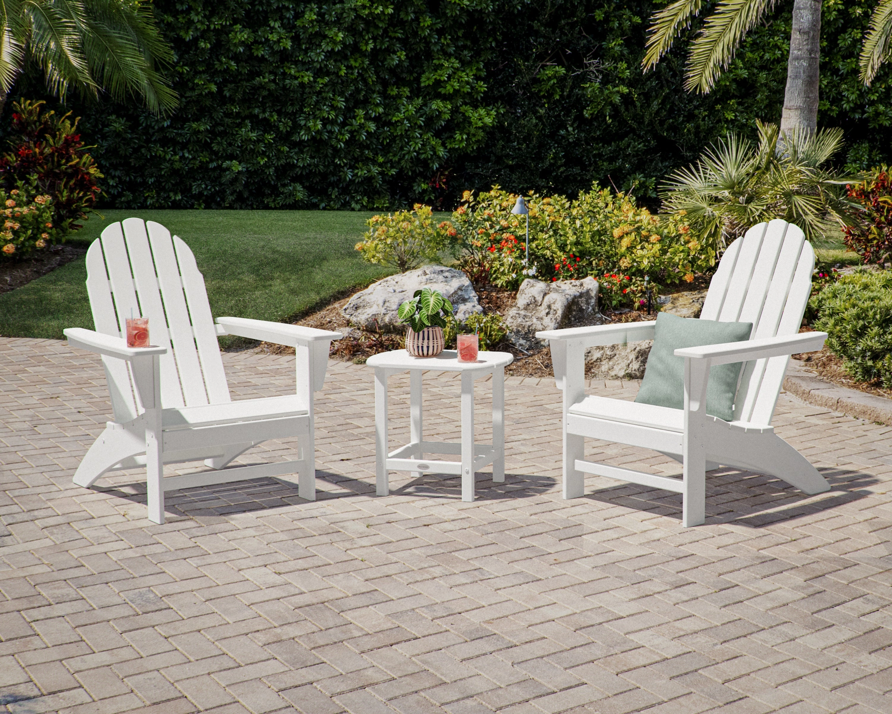 Vineyard 3-Piece Adirondack Set with South Beach 18" Side Table