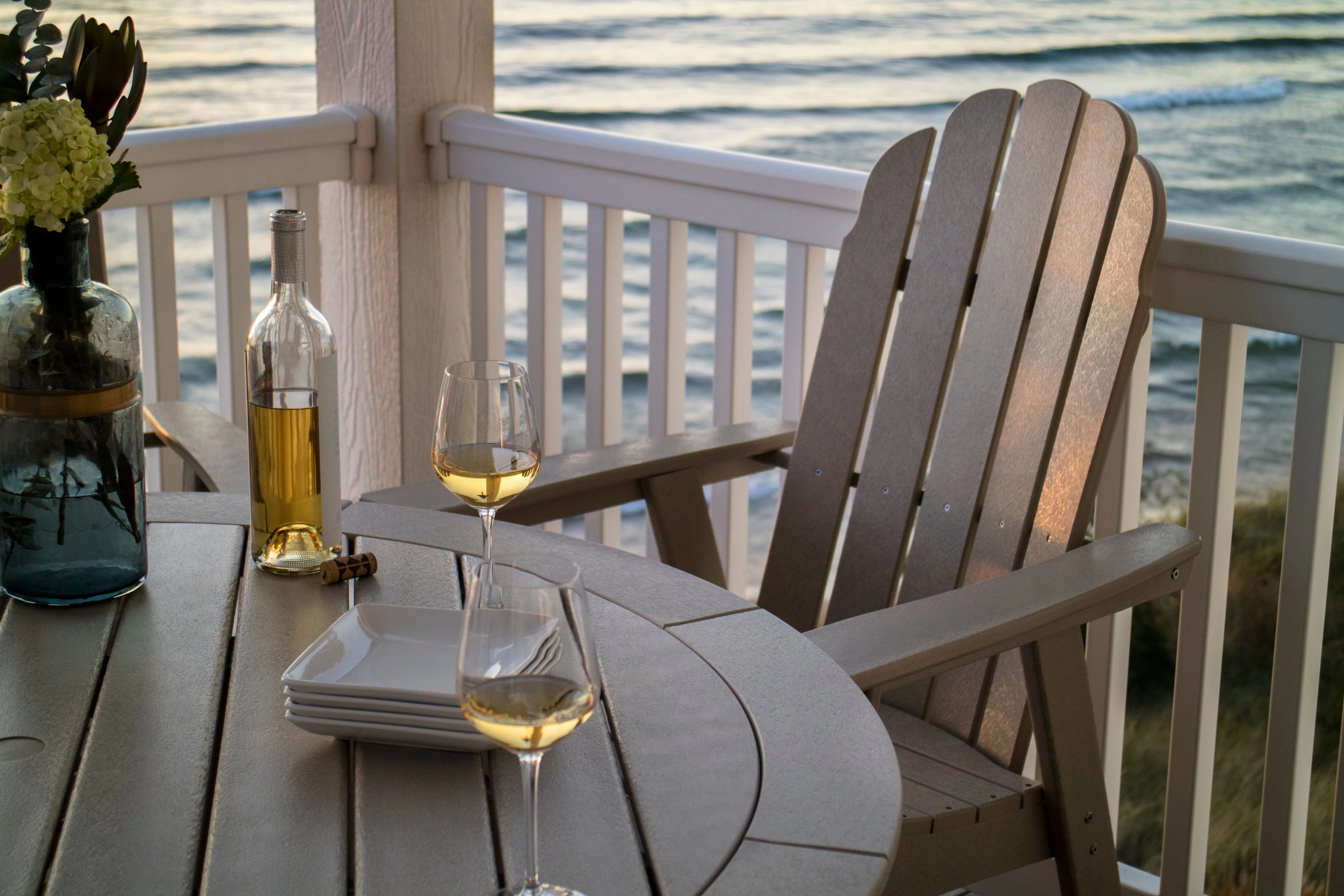 Vineyard Curveback Adirondack 5-Piece Nautical Trestle Dining Set
