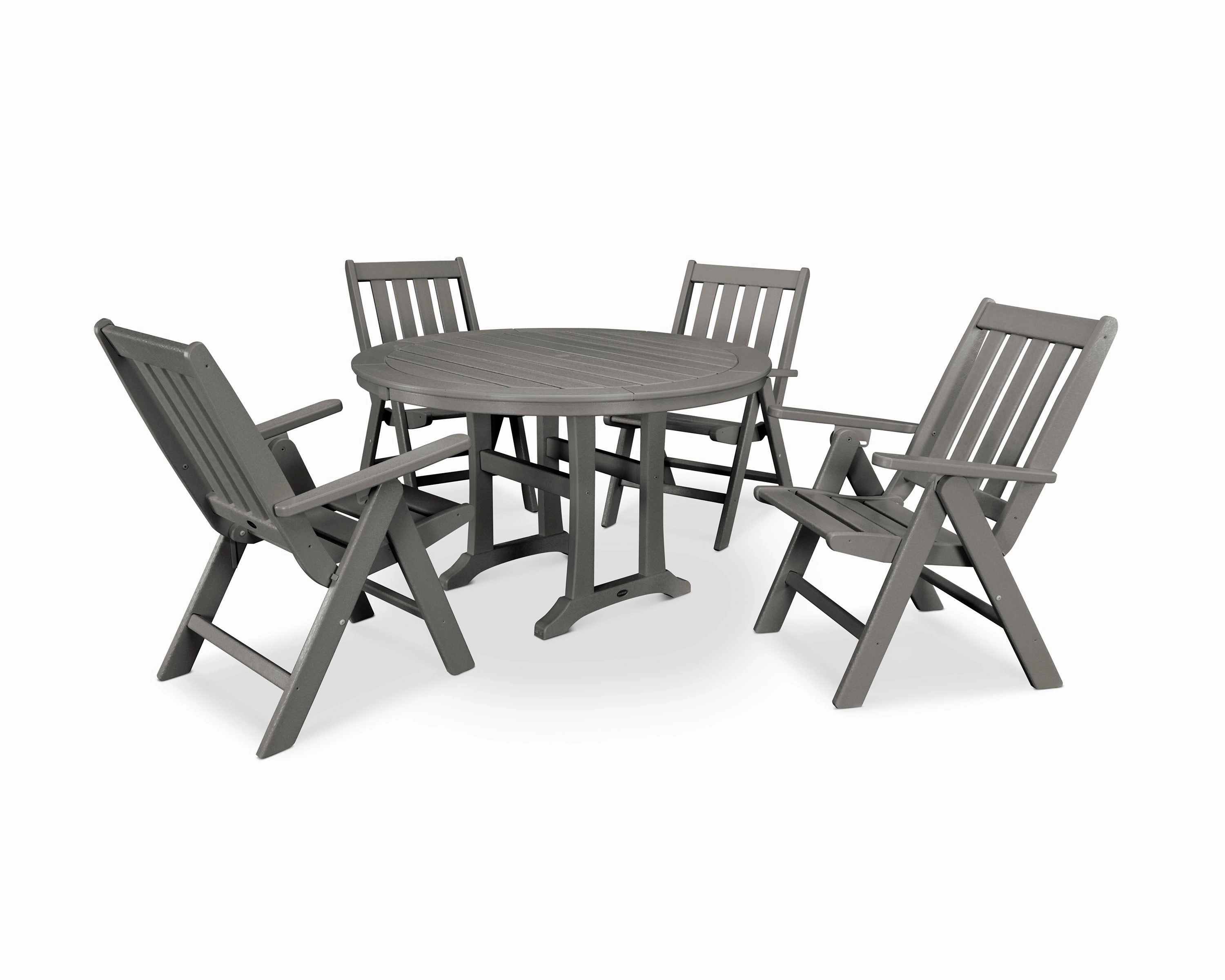 Vineyard Folding Chair 5-Piece Round Dining Set with Trestle Legsoutdoor patio furniture set