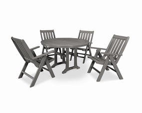 Vineyard Folding Chair 5-Piece Round Dining Set with Trestle Legsoutdoor patio furniture set