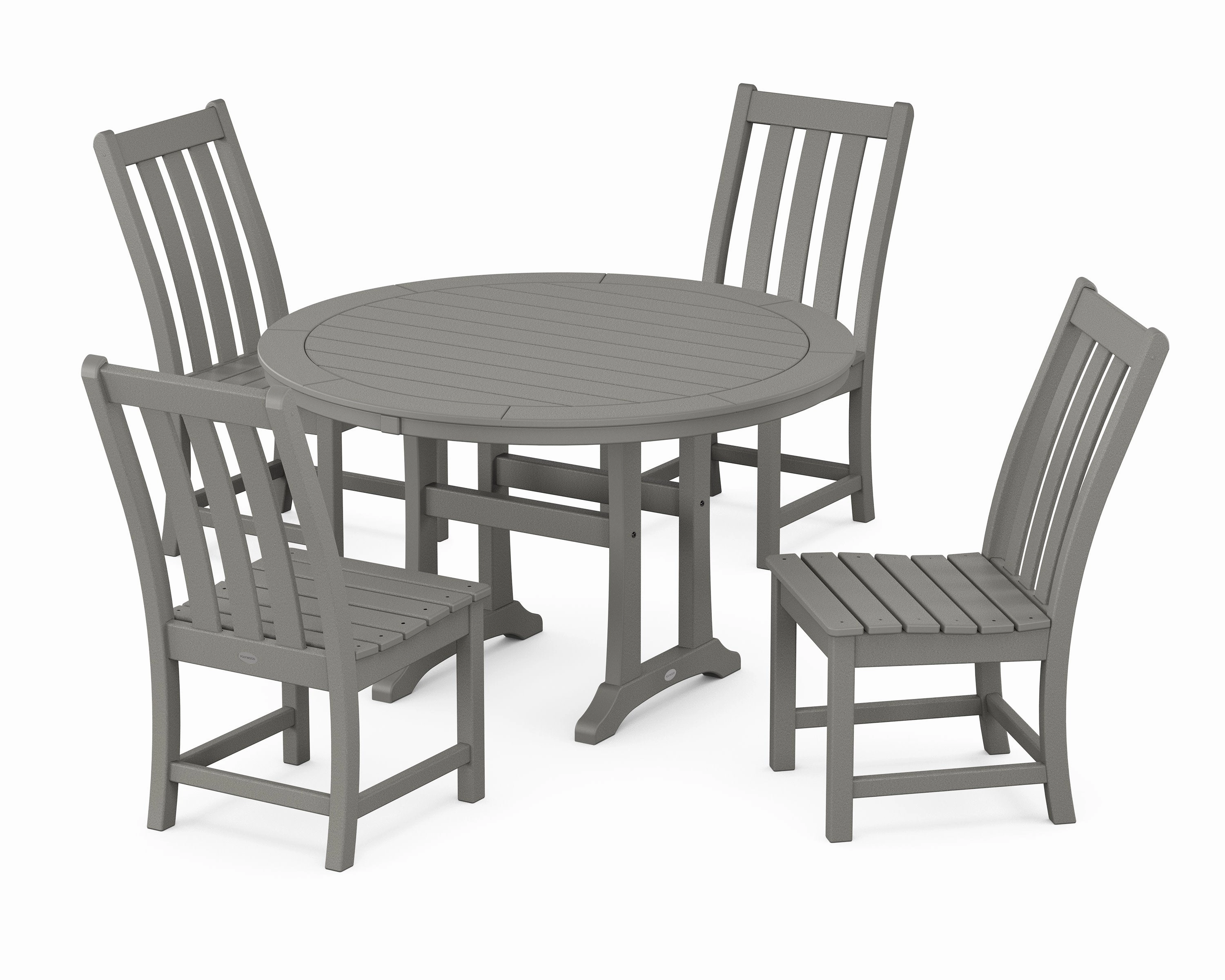 Vineyard Side Chair 5-Piece Round Dining Set With Trestle Legsoutdoor patio furniture set