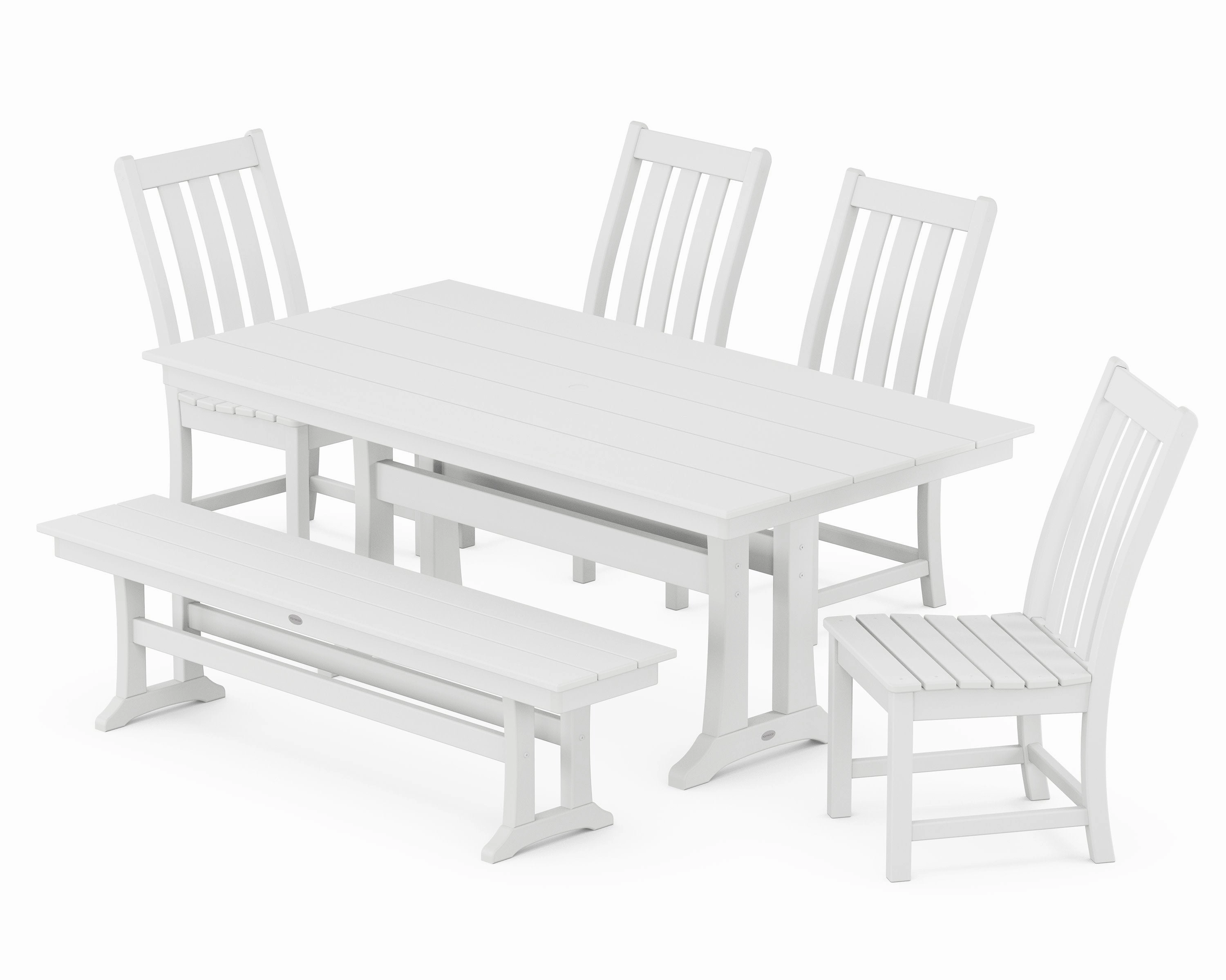 Vineyard Side Chair 6-Piece Farmhouse Dining Set with Trestle Legs and Bench