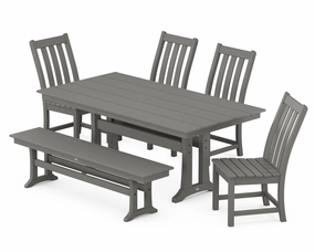 Vineyard Side Chair 6-Piece Farmhouse Dining Set with Trestle Legs and Benchoutdoor patio furniture set