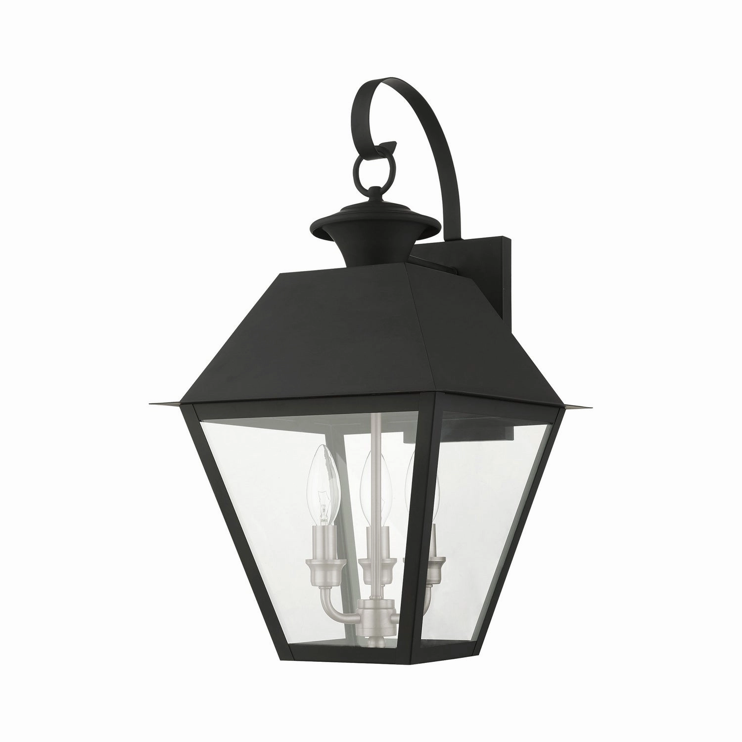 Wentworth Three Light Outdoor Wall Lantern Black w/ Brushed Nickel Cluster