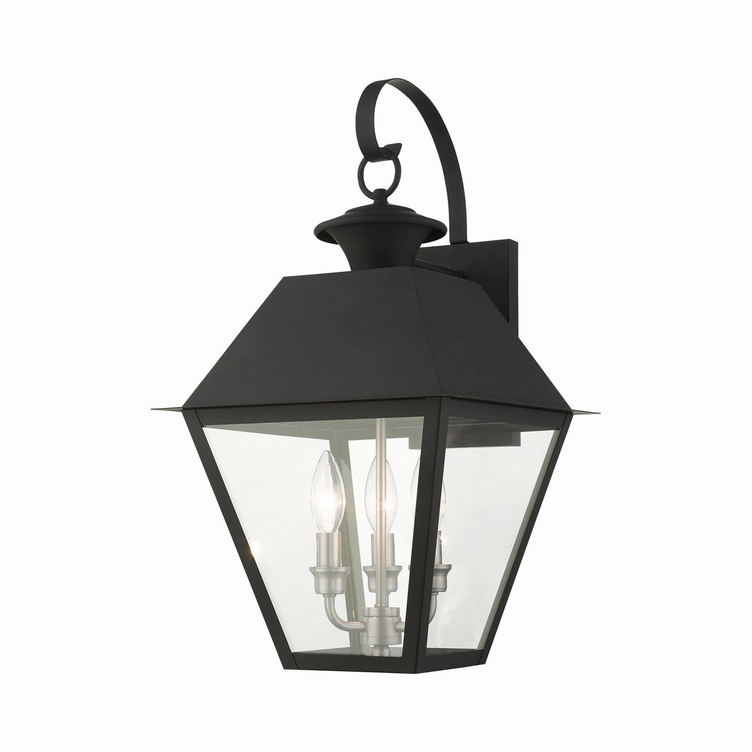 Wentworth Three Light Outdoor Wall Lantern Black w/ Brushed Nickel ClusterOutdoor wall sconces with motion sensor