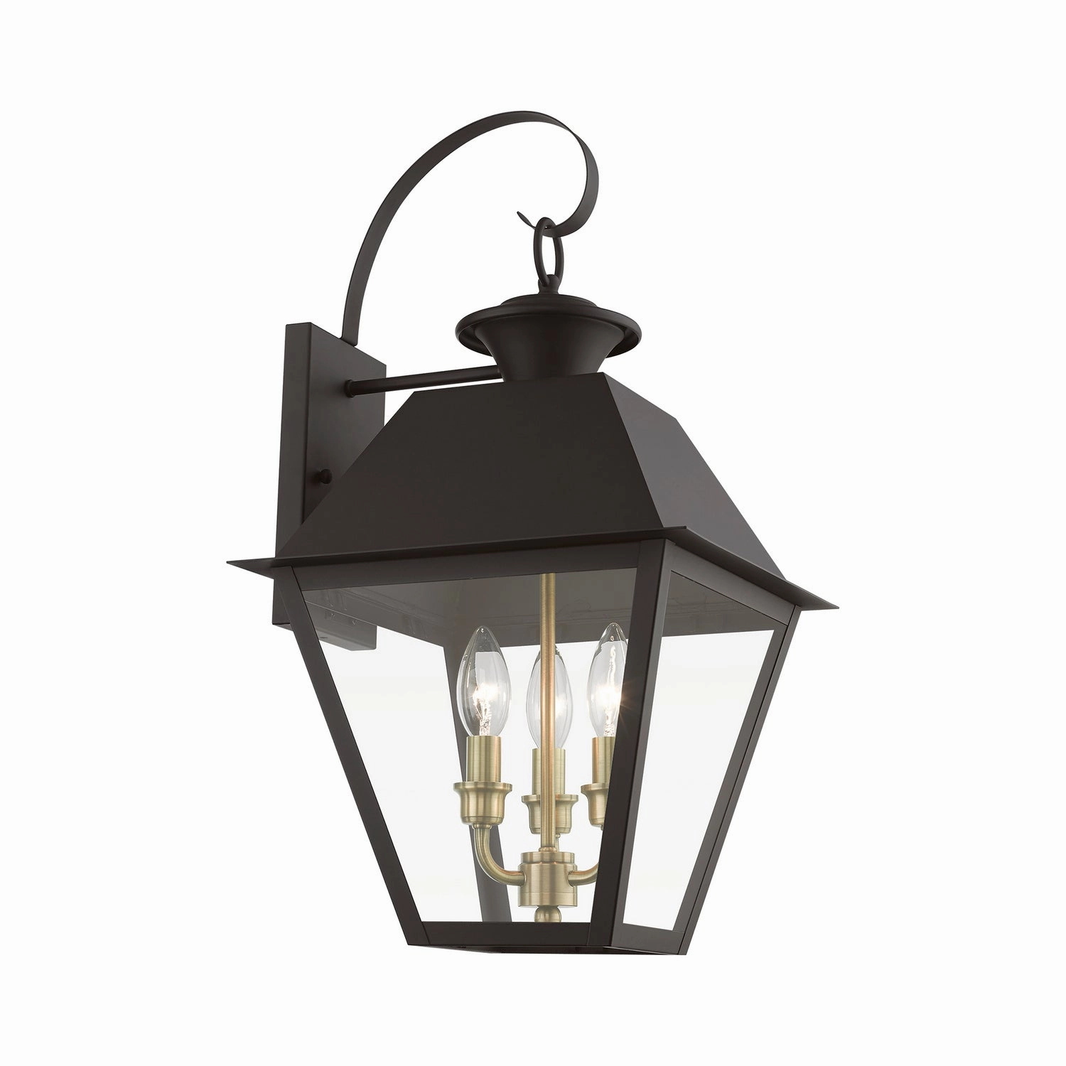 Wentworth Three Light Outdoor Wall Lantern Bronze w/Antique Brass Finish Cluster