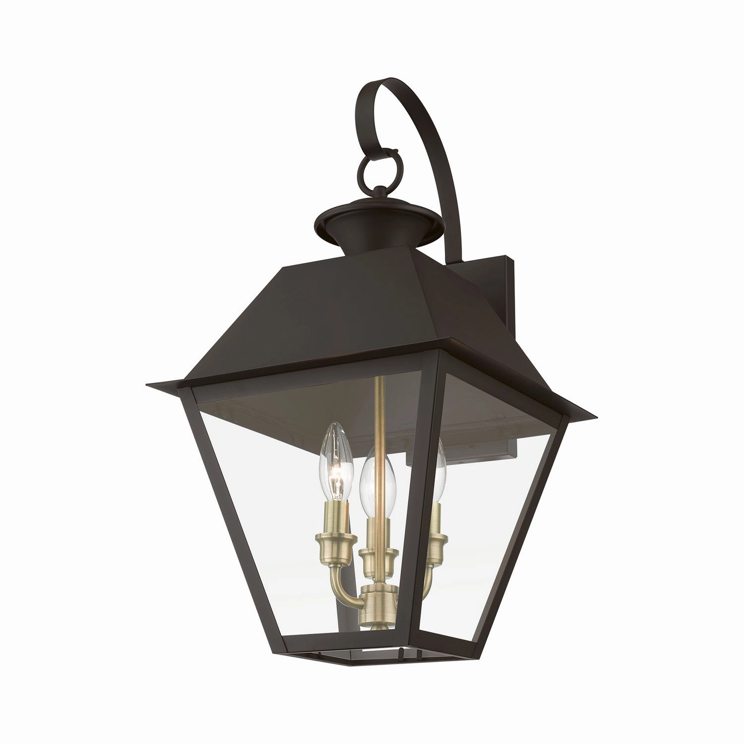 Wentworth Three Light Outdoor Wall Lantern Bronze w/Antique Brass Finish Cluster