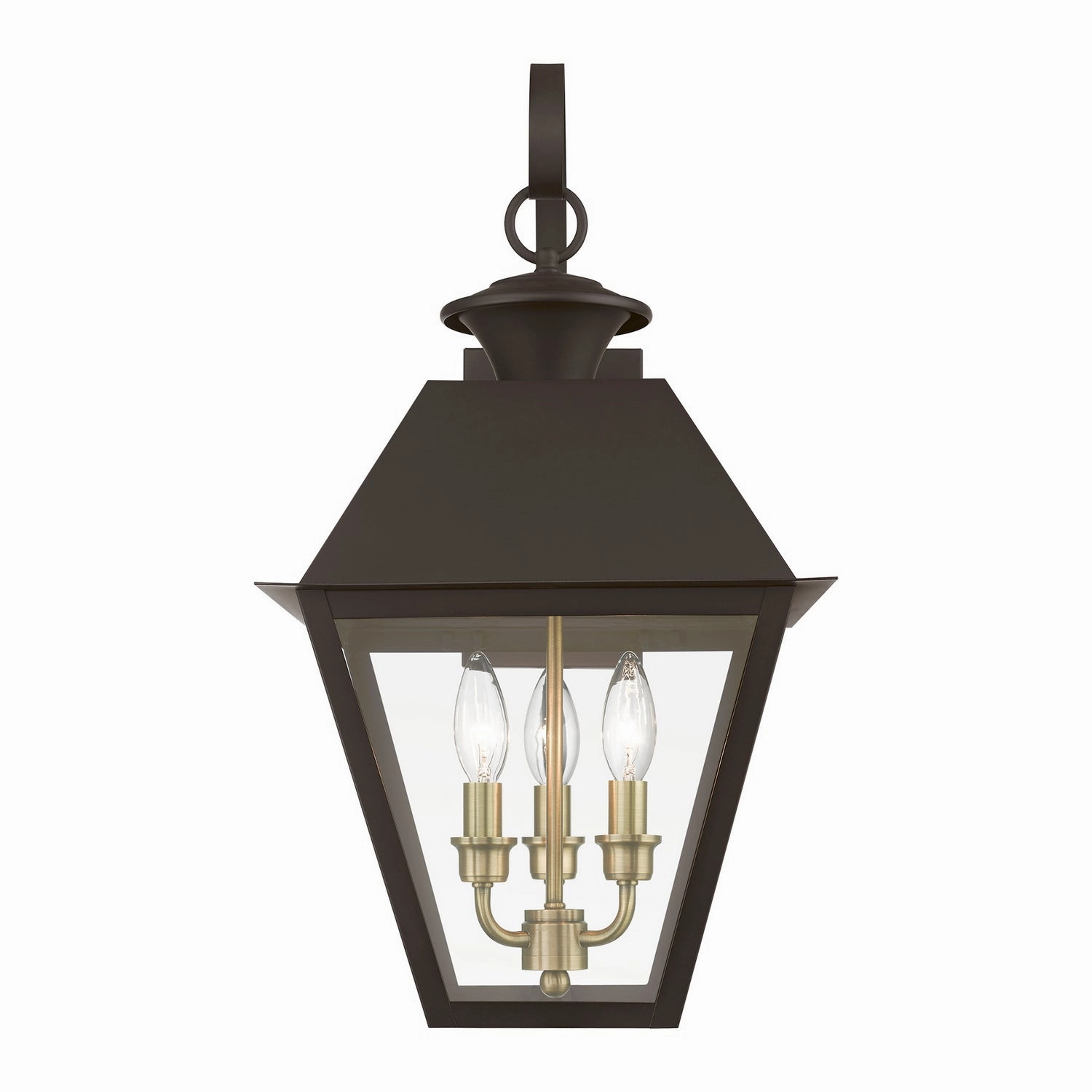 Wentworth Three Light Outdoor Wall Lantern Bronze w/Antique Brass Finish Cluster