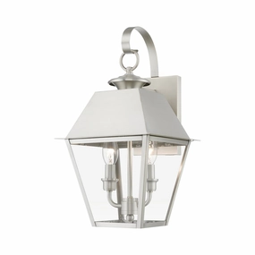 Wentworth Two Light Outdoor Wall Lantern Brushed NickelOutdoor wall sconces with motion sensor