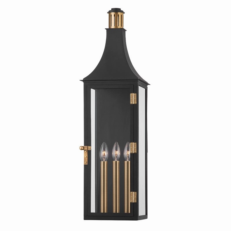 Wes Three Light Outdoor Wall Sconce Patina BrassOutdoor wall sconces with motion sensor