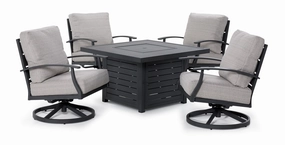 West Lake 5-Piece Outdoor Swivel Chair Chat Set with Fire Pit - Greyoutdoor patio furniture set
